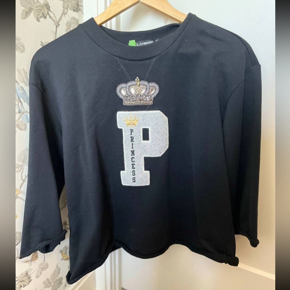 Dolce & Gabbana Black P Princess Appliqued Cotton Sweatshirt